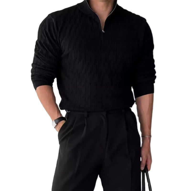 Herren Grobstrickpullover mit Stehkragen und Reißverschluss Echo Archiv