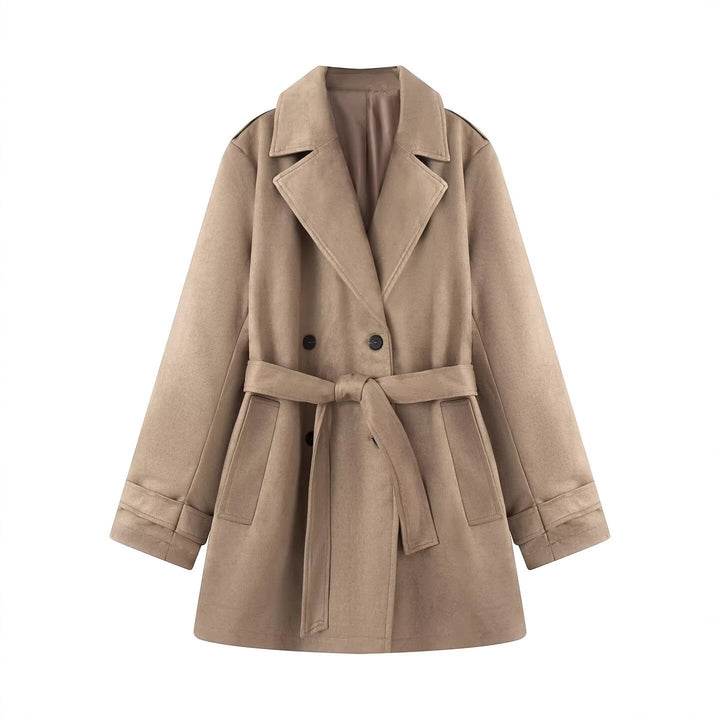 Damen Taillierter Wildlederoptik-Trenchcoat mit Bindegürtel und doppelreihiger Knopfleiste Echo Archiv