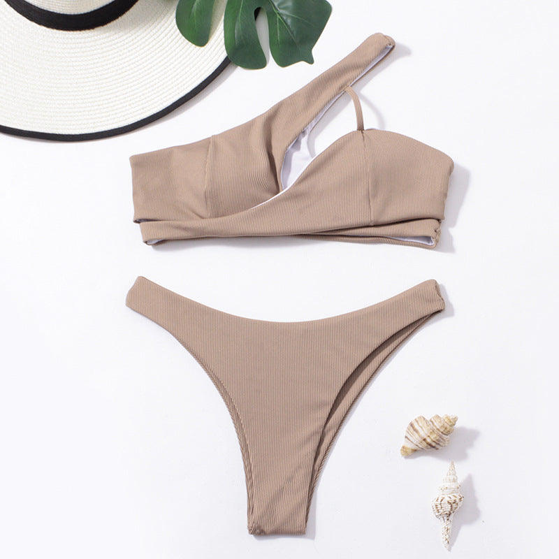 Damen Bikini-Set mit asymmetrischem Träger und modischem Rippendesign Echo Archiv