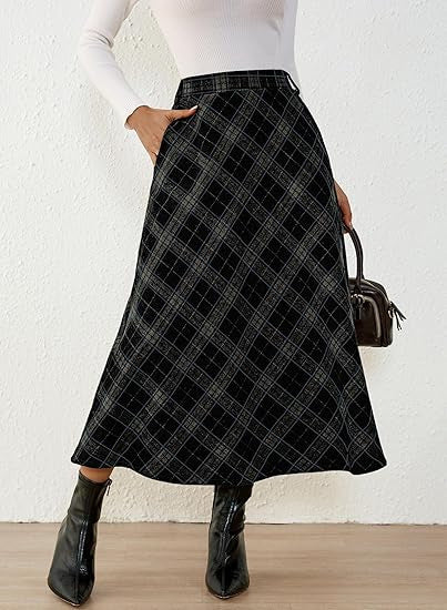 Damen Eleganter Maxi-Rock mit Karomuster Echo Archiv