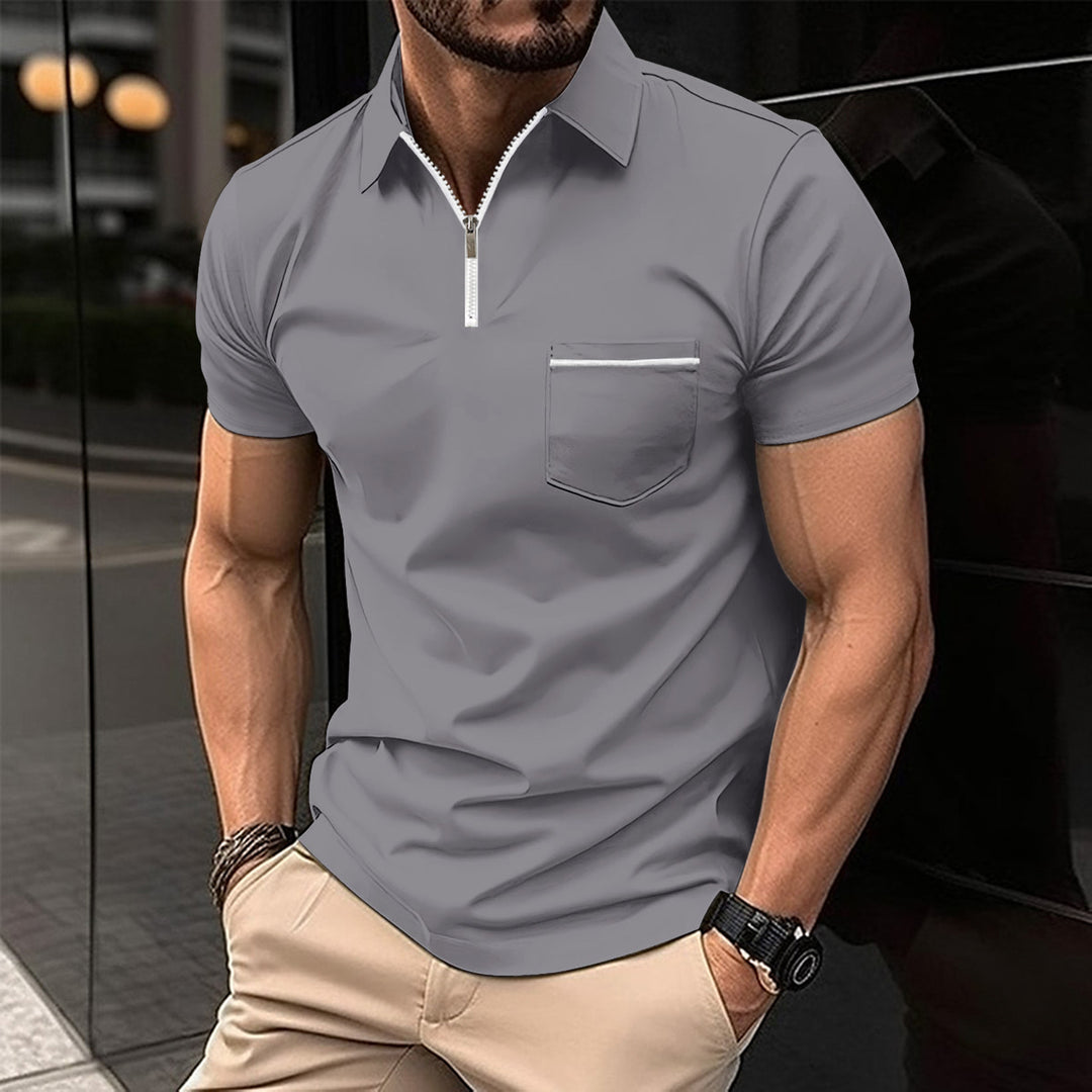 Herren Kurzarm Poloshirt mit Reißverschluss und Brusttasche Echoarchiv