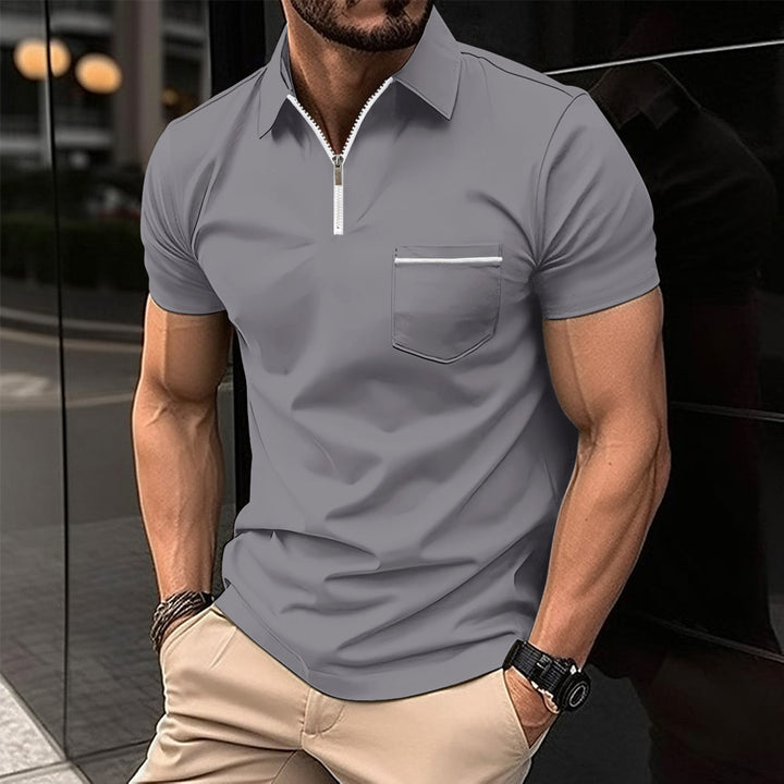 Herren Kurzarm Poloshirt mit Reißverschluss und Brusttasche Echoarchiv