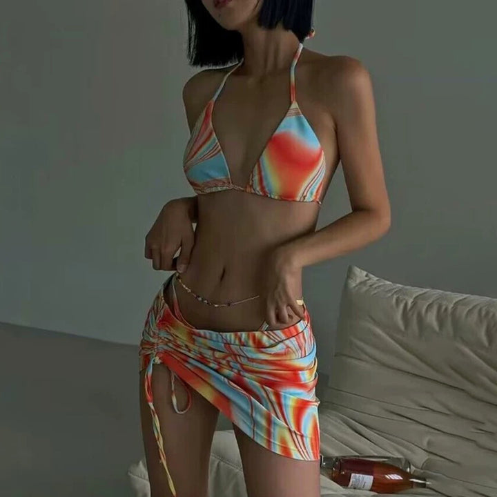 Damen Bikini-Set mit farbenfrohem Wellenmuster und verstellbarem Höschen Echo Archiv