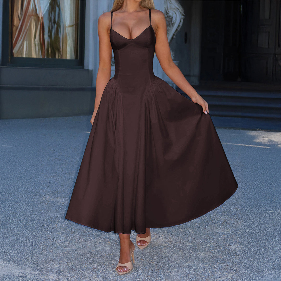 Damen A-linien Abendkleid mit verstellbaren Spaghettiträgern und schwingendem Rock Echo Archiv