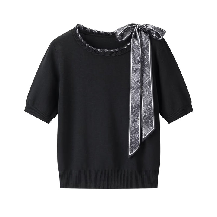 Damen Kurzarmpullover mit dekorativem Halsband und stylischem Schleifendetail Echo Archiv