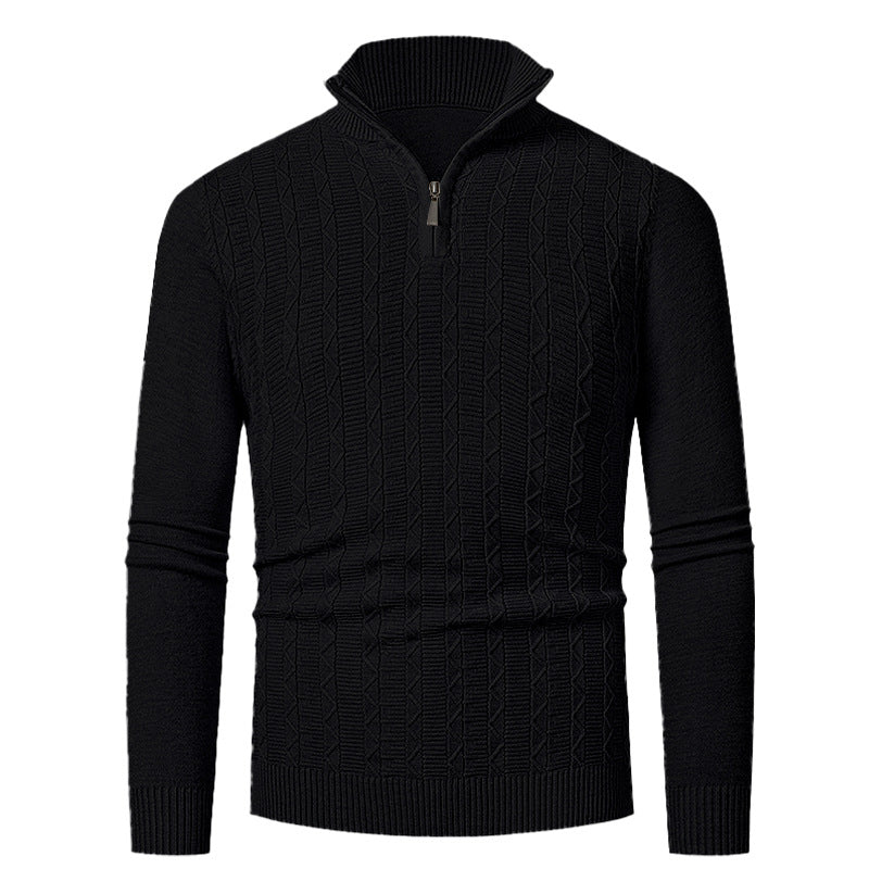 Herren Strickpullover mit hohem Kragen und feinem Zopfdesign Echoarchiv
