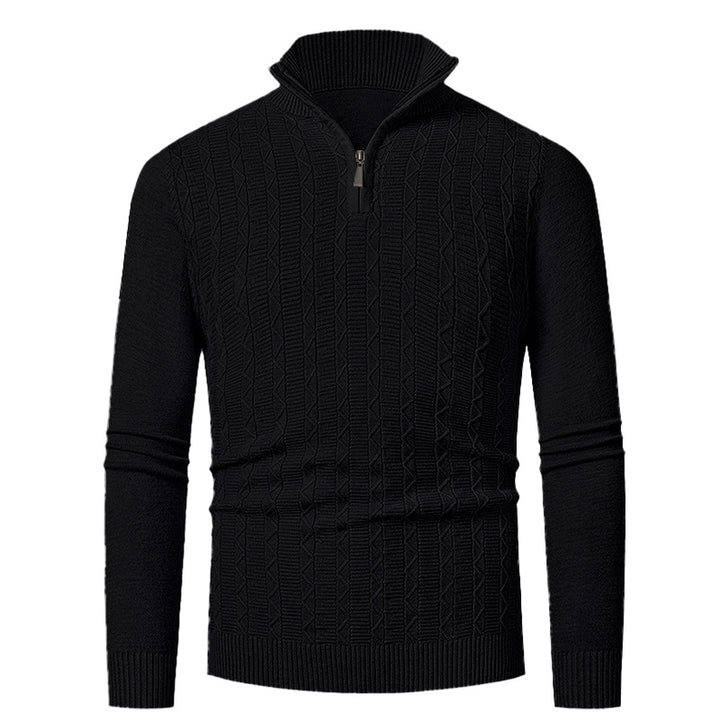 Herren Strickpullover mit hohem Kragen und feinem Zopfdesign Echoarchiv