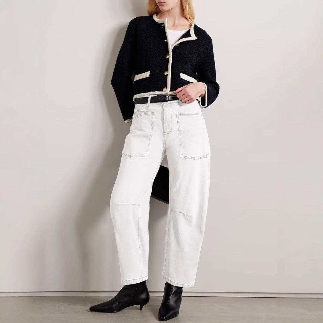 Damen nan lässige Canvas-Hose mit hohem Bund, weitem Bein und aufgesetzten Taschen Echo Archiv