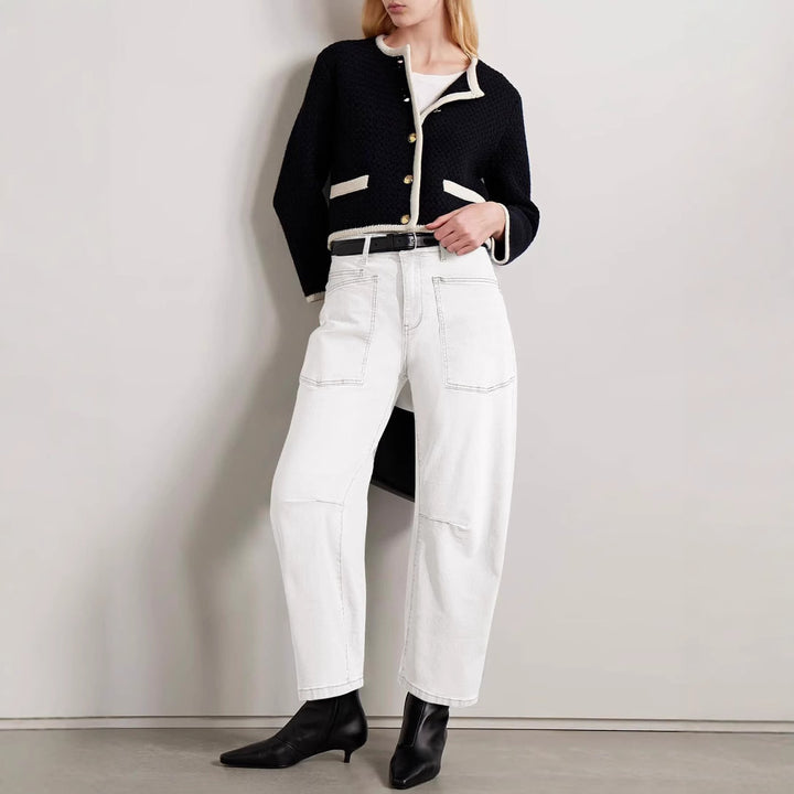 Damen nan lässige Canvas-Hose mit hohem Bund, weitem Bein und aufgesetzten Taschen Echo Archiv