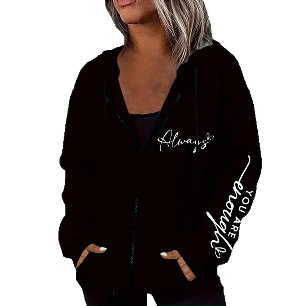 Damen nan oversized Kapuzenjacke mit Reißverschluss, handgeschriebener Typo-Applikation und Kontrast-Eingrifftaschen Echo Archiv