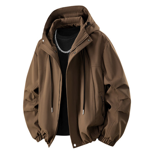Herren Minimalistische Tech-Kapuzenjacke mit mattierter Oberfläche, Kordelzug & verdeckten Reißverschlusstaschen Echoarchiv