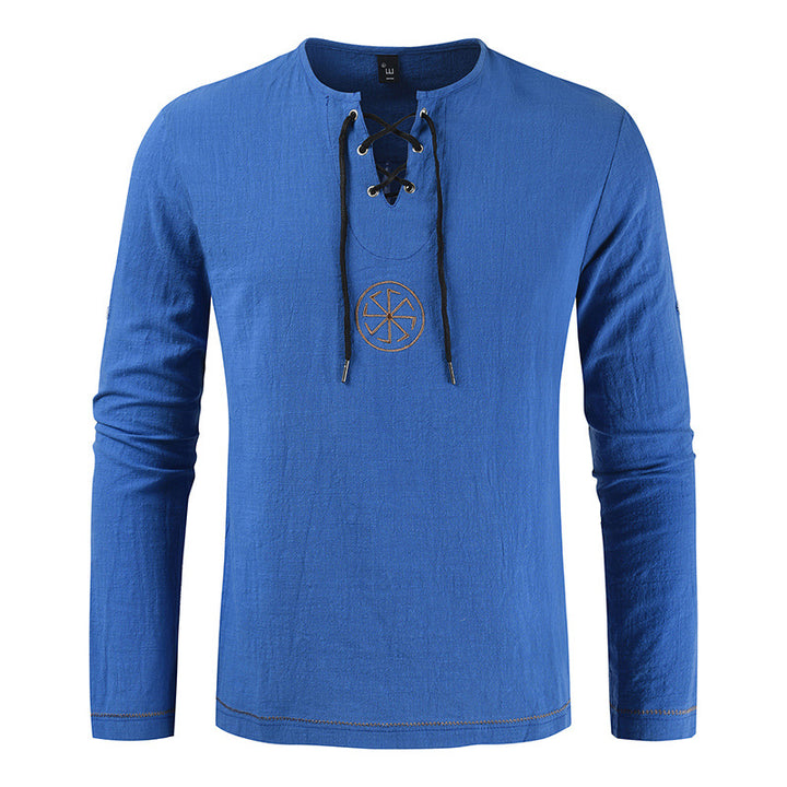 Herren lässiges Langarmshirt mit romantischem Schnürdesign Echoarchiv