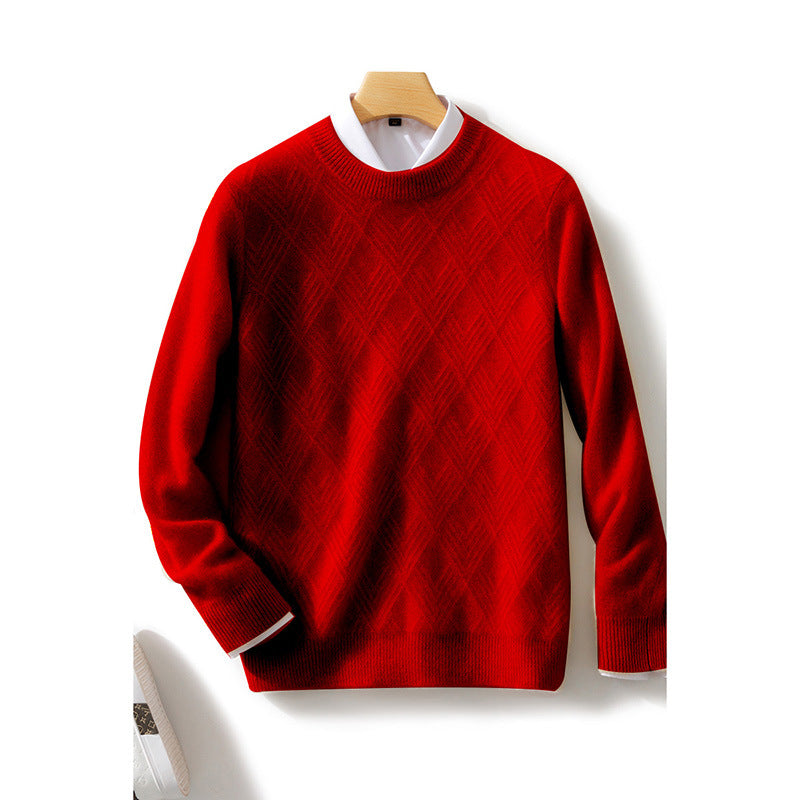 Herren Feiner Strukturstrickpullover mit kurzem Stehkragen und Diamant‑Relief Echoarchiv