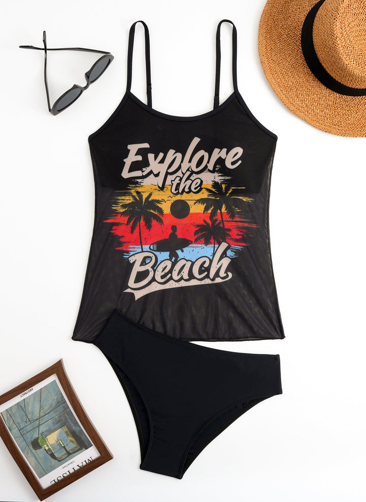 Damen Strandtop mit buntem Grafikdesign und passendem Bikiniunterteil Echo Archiv