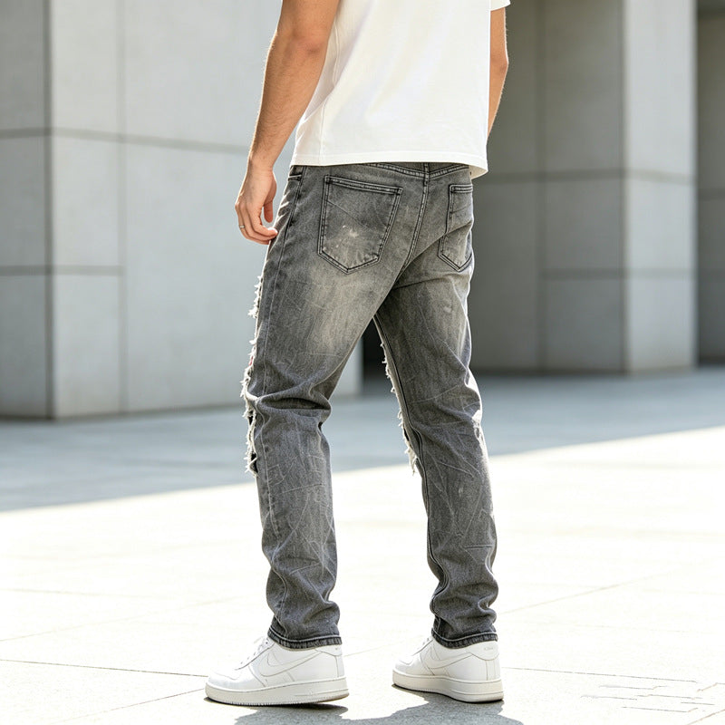 Herren Modische Destroyed Jeans mit kreativen Patches Echoarchiv
