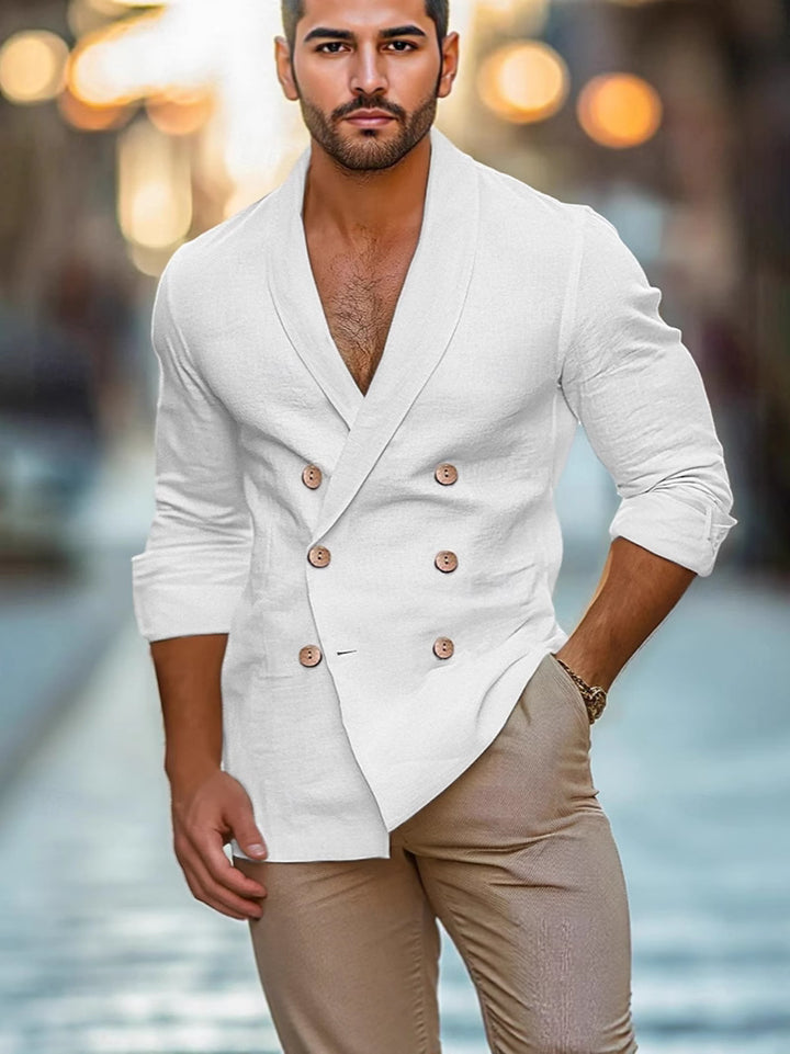 Herren eleganter Leinenblazer mit doppelter Knopf-Leiste Echoarchiv