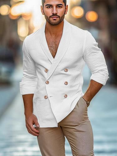 Herren eleganter Leinenblazer mit doppelter Knopf-Leiste Echoarchiv