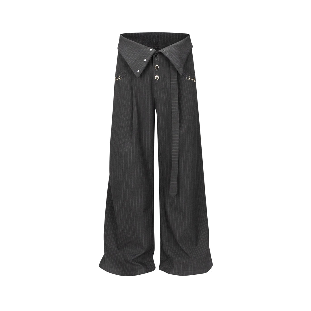 Damen Weite Bundfaltenhose mit Hemdkragen-Bund und Zierknöpfen Echoarchiv
