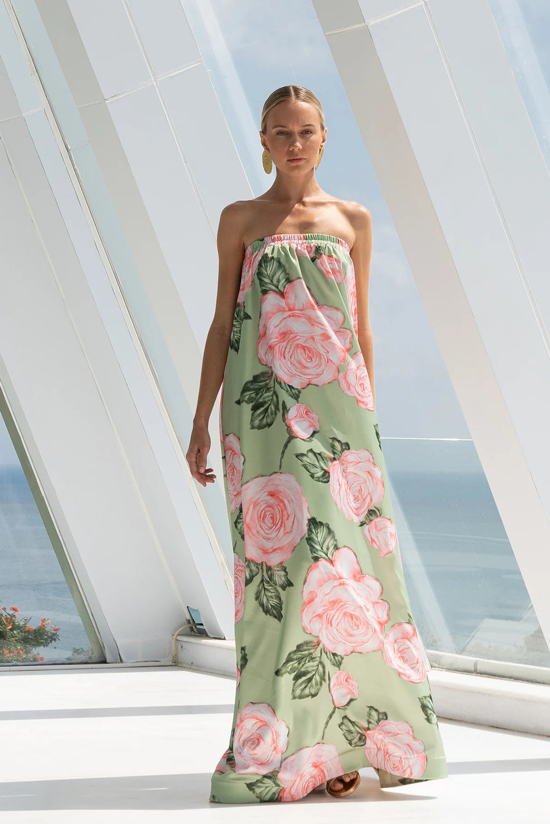 Damen Elegantes Maxikleid mit floralem Design und elastischem Oberteil Echo Archiv