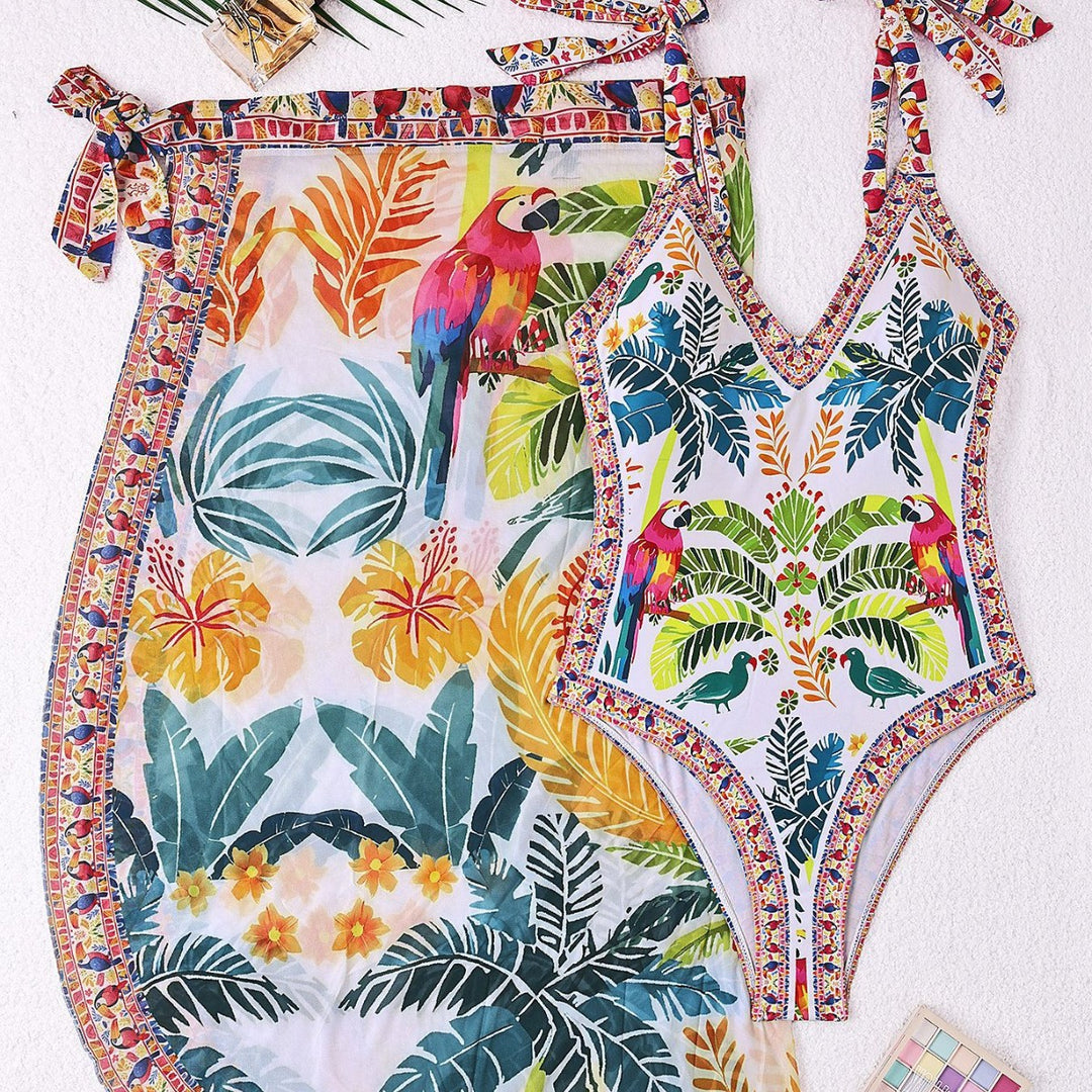 Damen Schwimmkleid mit floralem Design und Überwurf Echo Archiv