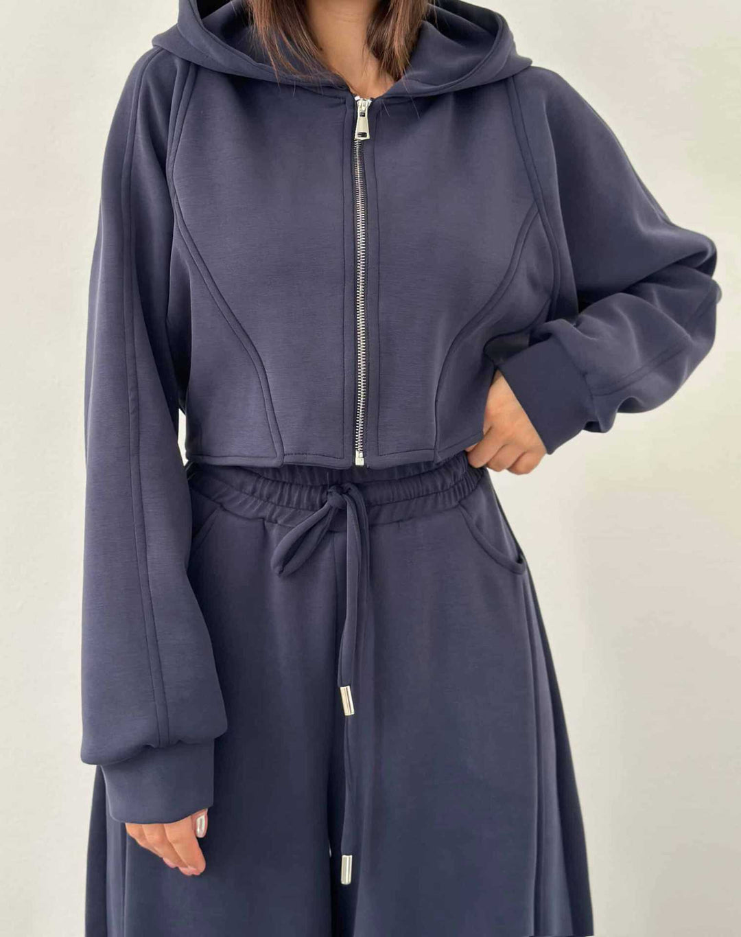 Damen nan weite Highwaist-Loungehose mit Tunnelzug, Eingrifftaschen und Ziernähten Echo Archiv