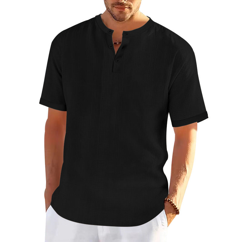 Herren modisches Kurzarmshirt mit Knopfleiste und strukturiertem Muster Echoarchiv