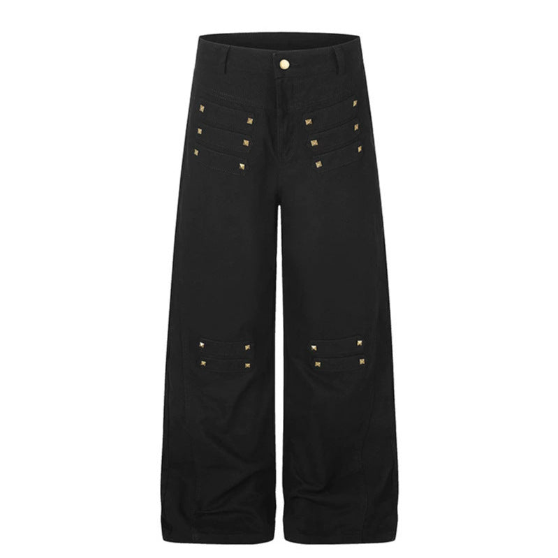 Damen Weite High‑Waist Culotte‑Jeans im Utility‑Look mit Zierlaschen und Metallnieten Echoarchiv