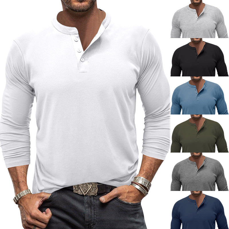 Herren modisches Langarm-Henley-Shirt mit modernem Kragen und praktischen Knopfdetails Echoarchiv