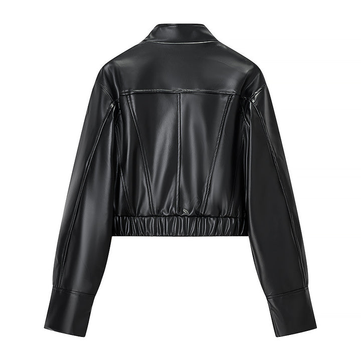 Damen Gekürzte Boxy-Kunstlederjacke mit Stehkragen und konstruktiven Teilungsnähten Echo Archiv