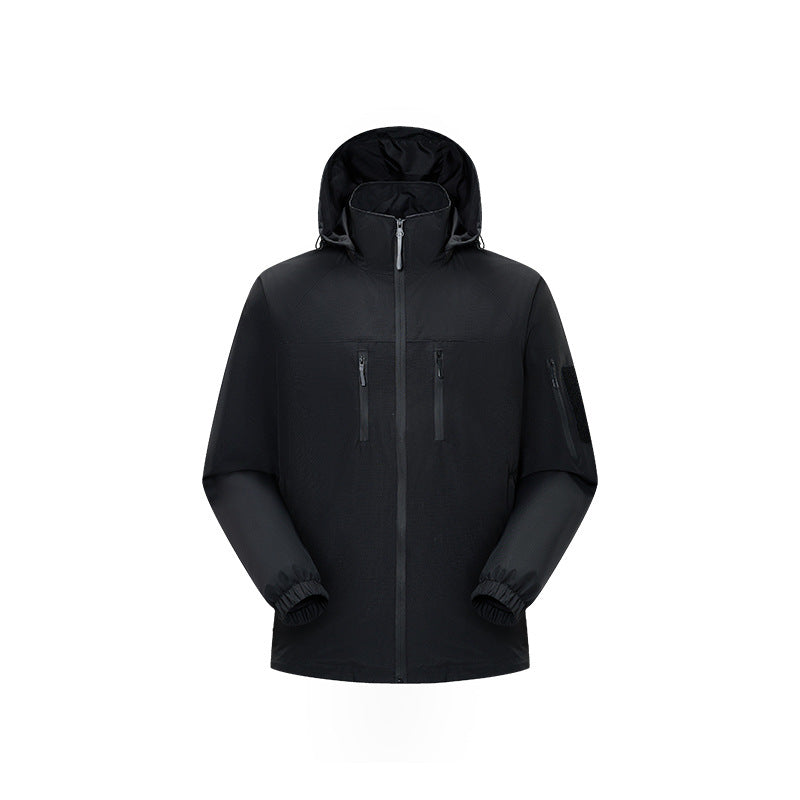 Herren Multifunktions-Shelljacke mit hoher Stehkragen-Kapuze, vertikalen Brusttaschen und Armtasche Echo Archiv