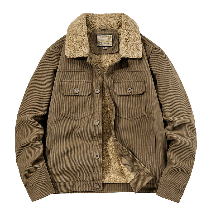 Herren Cord-Workjacke mit Sherpa-Innenfutter, Reverskragen und Druckknopfleiste – Taviero