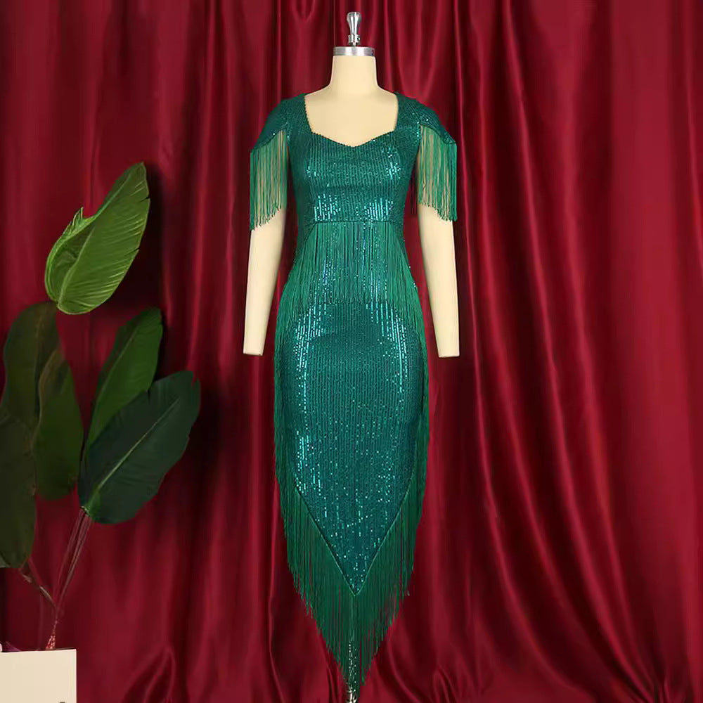 Damen glamouröses Abendkleid mit Fransendetails Echo Archiv