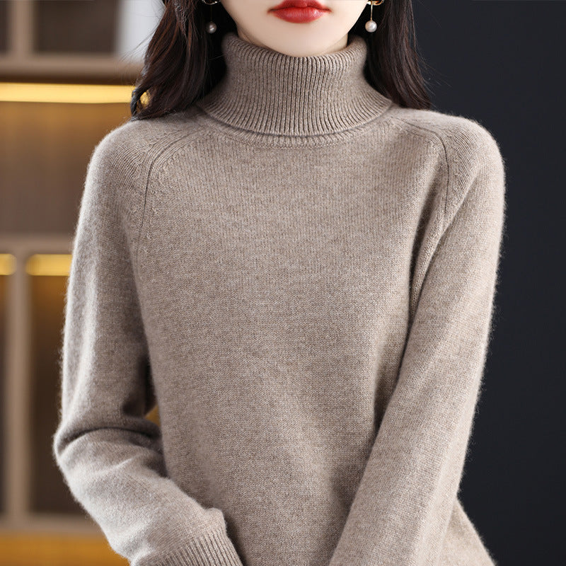 Damen Weicher Hochkragen-Pullover aus flauschigem Wollmix mit Raglanärmeln Echoarchiv