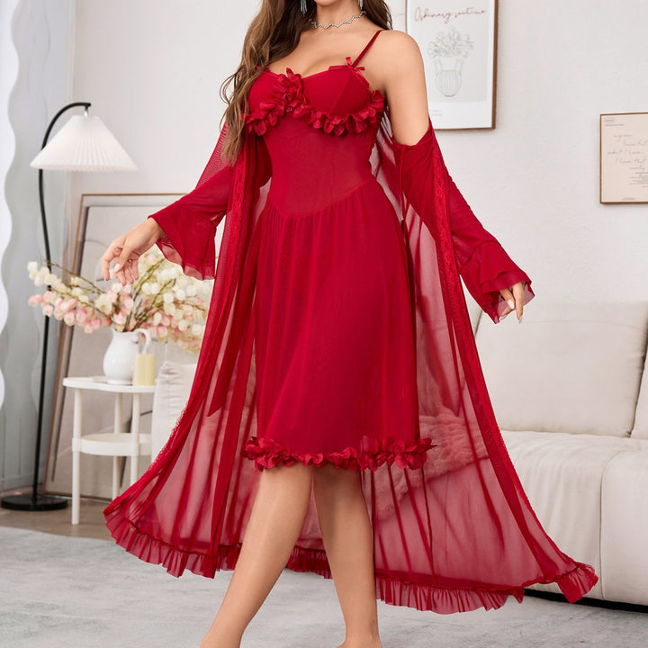 Damen verführerisches Negligé-Set mit transparenten Details und floralen Akzenten Echo Archiv