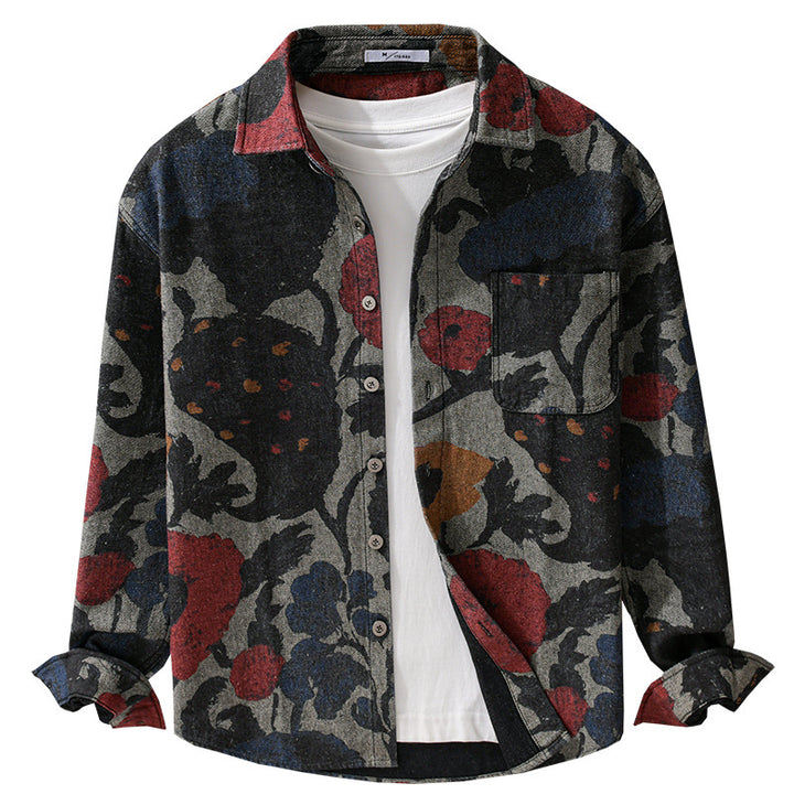 Herren Overshirt aus Flanell mit großfloraler Jacquard-Struktur Echoarchiv