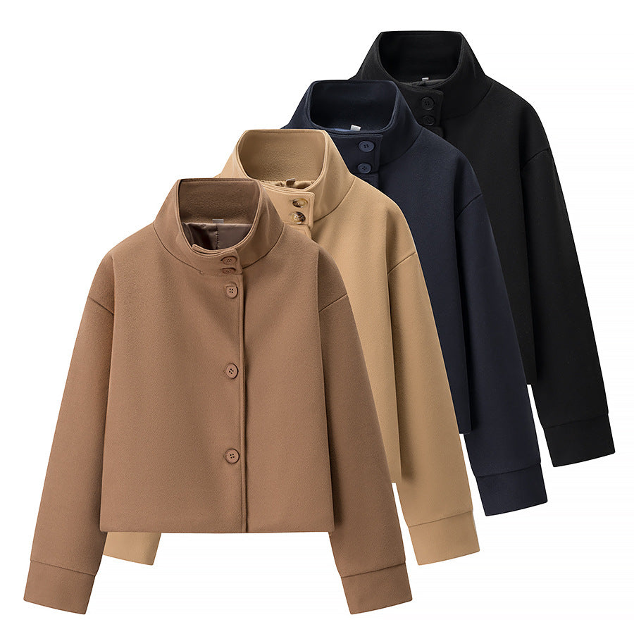Damen Kurzjacke Boxy Wollmix mit Stehkragen, Oversize-Ärmeln und Knopfleiste Echo Archiv