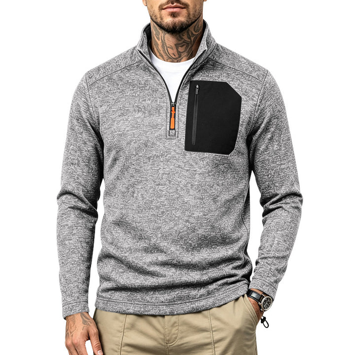 Herren Texturierter Troyer-Pullover mit halbem Reißverschluss und Brust-Zip-Tasche Echoarchiv