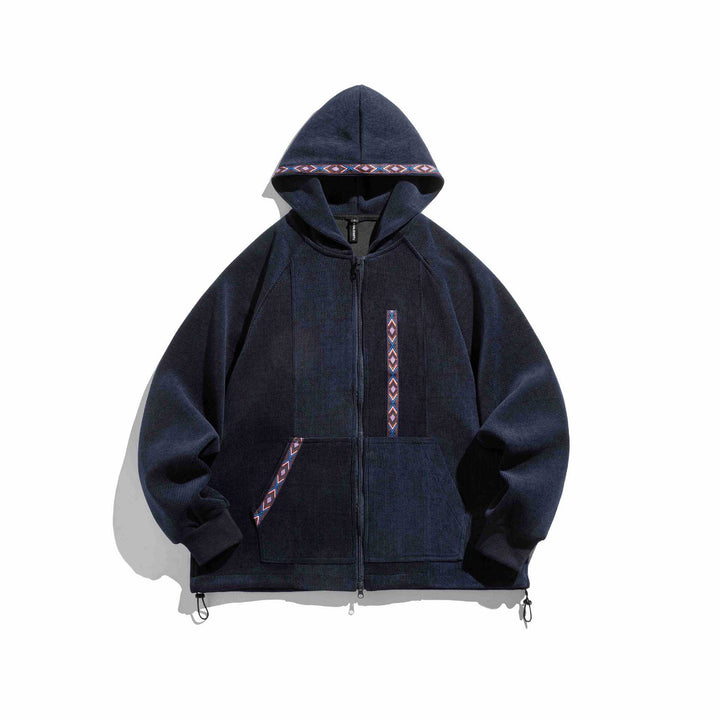 Unisex Oversize Kapuzen-Zipjacke aus geripptem French‑Terry mit Zierband Echoarchiv