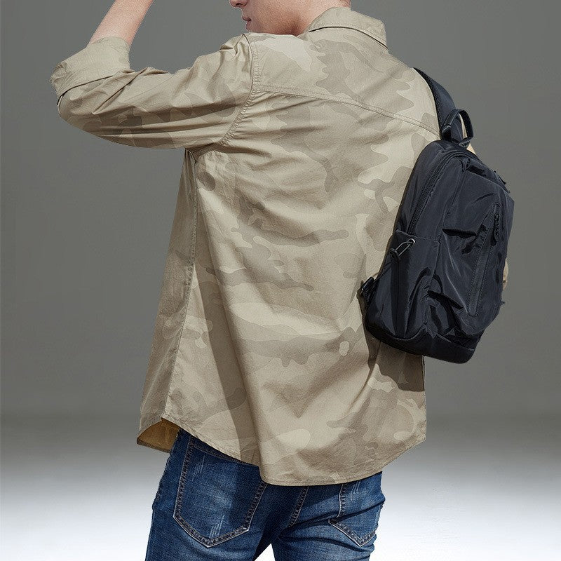 Herren nan lässige Camouflage-Hemdjacke mit aufgesetzten Brusttaschen und geradem Schnitt Echo Archiv