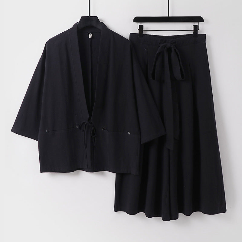Damen Zweiteiliges Kimono-Set mit Kurzjacke und fließendem Midirock Echoarchiv