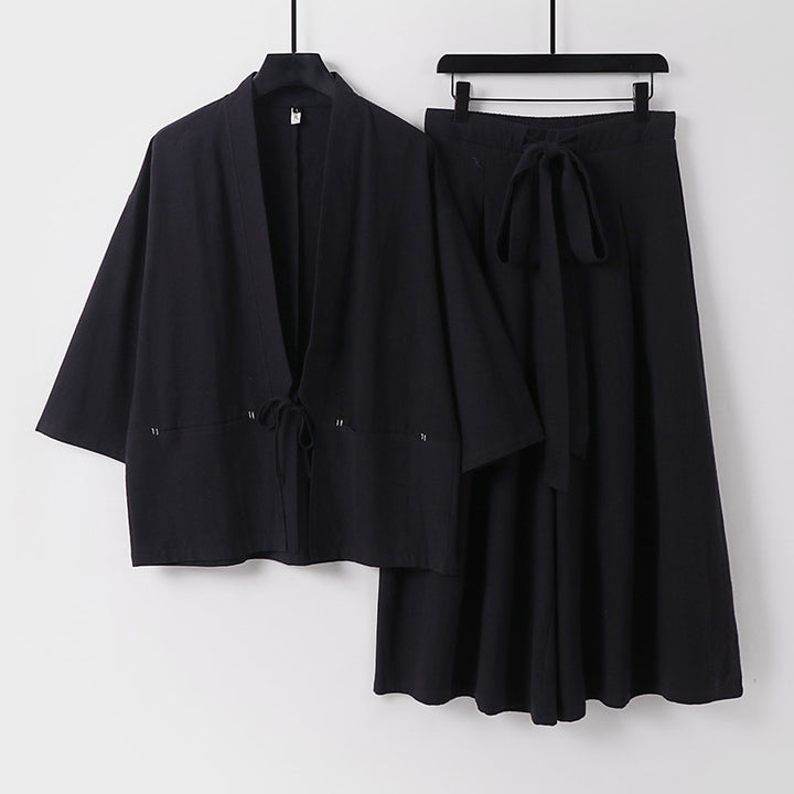 Damen Zweiteiliges Kimono-Set mit Kurzjacke und fließendem Midirock Echoarchiv