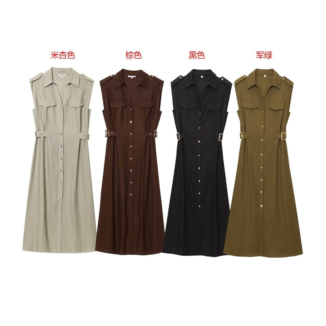 Damen Maxikleid mit dekorativen Taschen und Gürtel Echo Archiv
