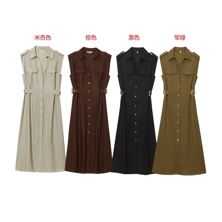 Damen Maxikleid mit dekorativen Taschen und Gürtel Echo Archiv