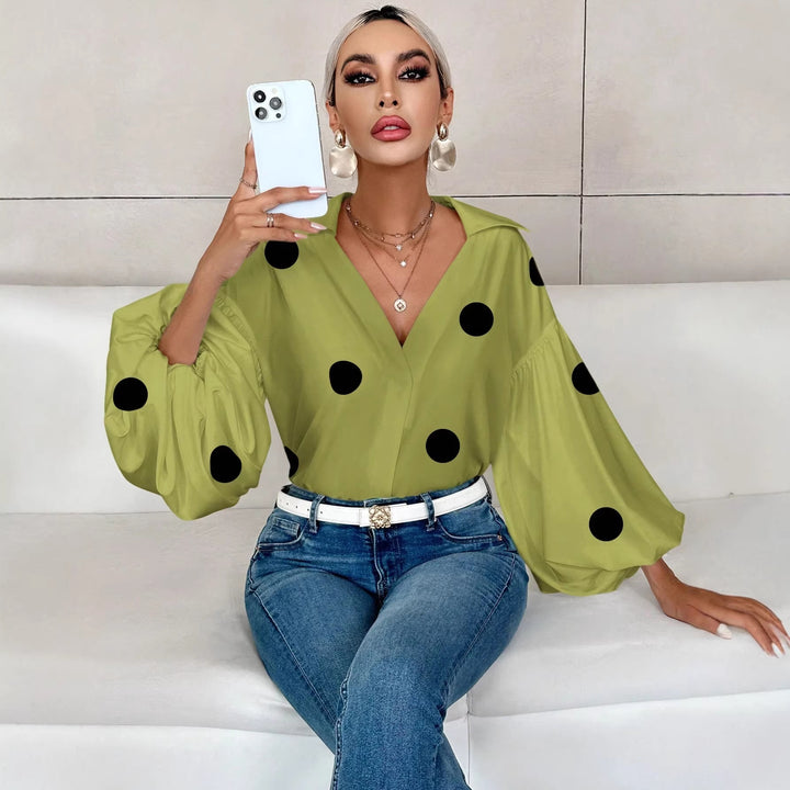 Damen Oversize-Bluse mit voluminösen Puffärmeln und Punktmuster Echo Archiv