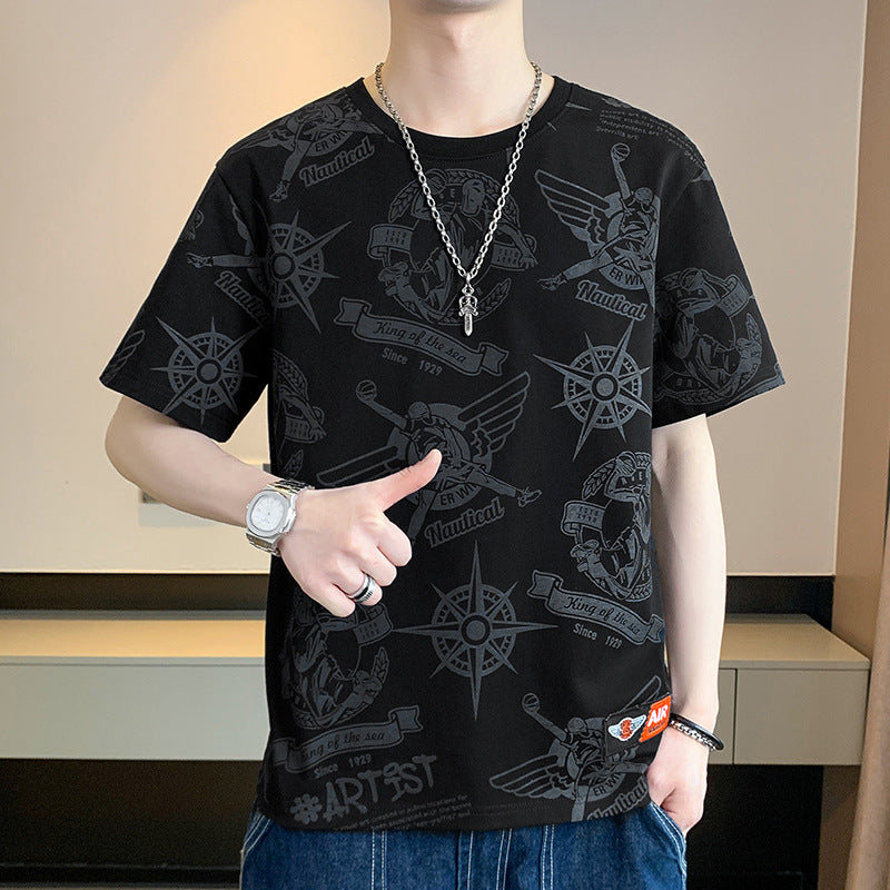 Herren Oversize-Print-T-Shirt mit Allover-Nautical-Logos und Rundhalsausschnitt Echo Archiv