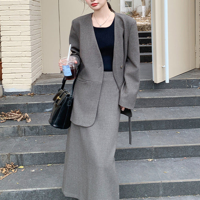 Damen Eleganter Oversized Blazer mit Taschen Echoarchiv
