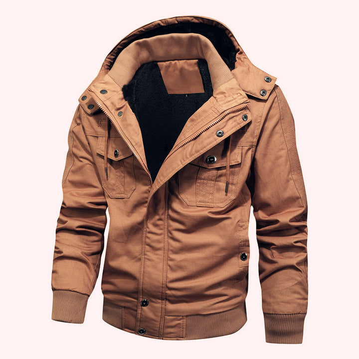 Herren Arbeitsjacke aus Canvas mit Teddy-Innenfutter, Kapuze und Utility-Taschen Echoarchiv