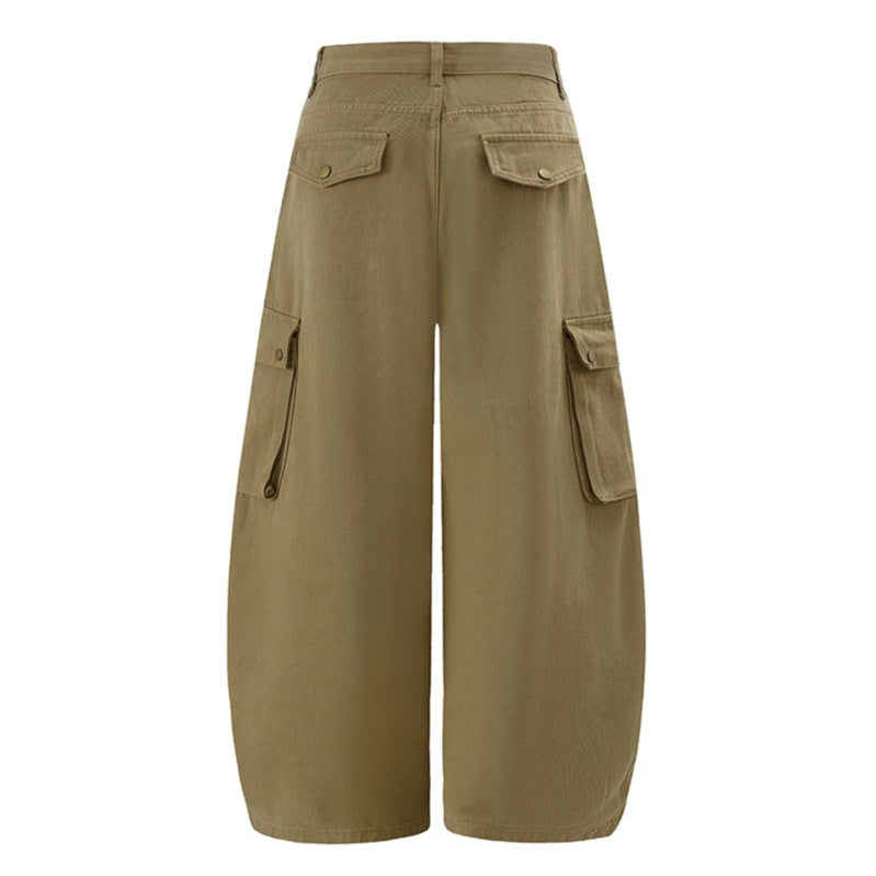 Damen Weite Cargo-Palazzo-Hose mit hohem Bund, Ballon-Saum und mehreren Klappentaschen Echoarchiv