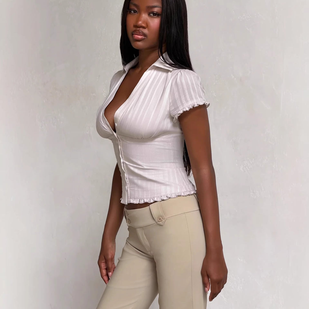Damen Kurzarm Bluse mit Rüschendetails Echo Archiv
