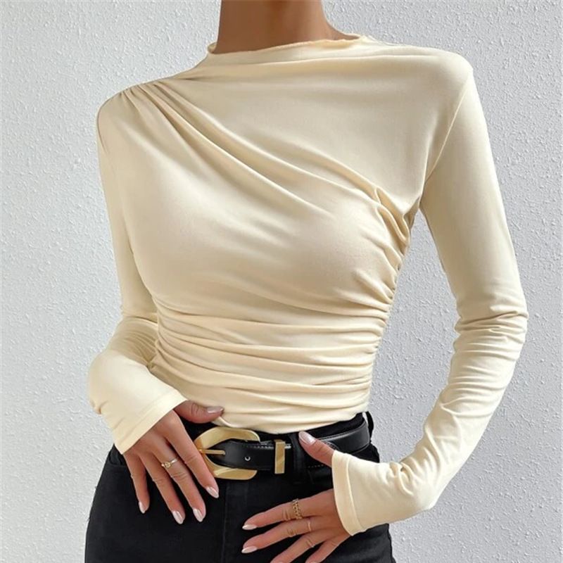 Damen Figurbetontes Langarmshirt mit Seitlicher Raffung und Drapée-Detail – Avérine